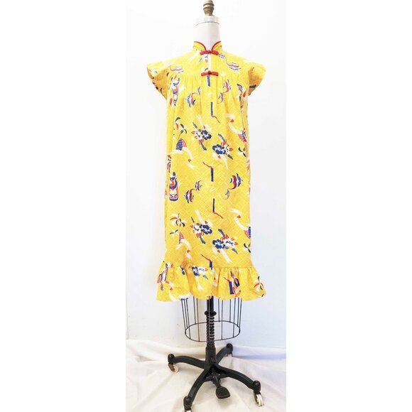 Vintage 50s / 60s Womens Hawaiian Dress Tiki  Gods Underwater Scene Yellow S/XS - Picture 3 of 15
